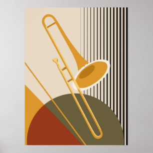 Poster Trombone Bauhaus Jazz Moderno de Meados do Sécul