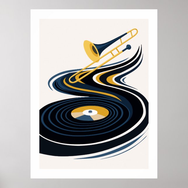 Poster Trombone Colorido e Arte de Disco de Vinil (Frente)
