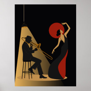 Poster Trombonista e Dançarina   Música Noir