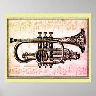 Poster Trompetes E Notas De Música