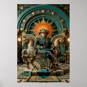 Poster Trono Dourado da Rainha Cowgirl Western Art Déco