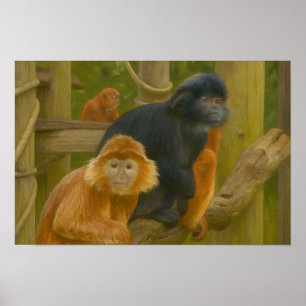 Poster Tropa de macaco ouro Snub-Nosed em Woodland