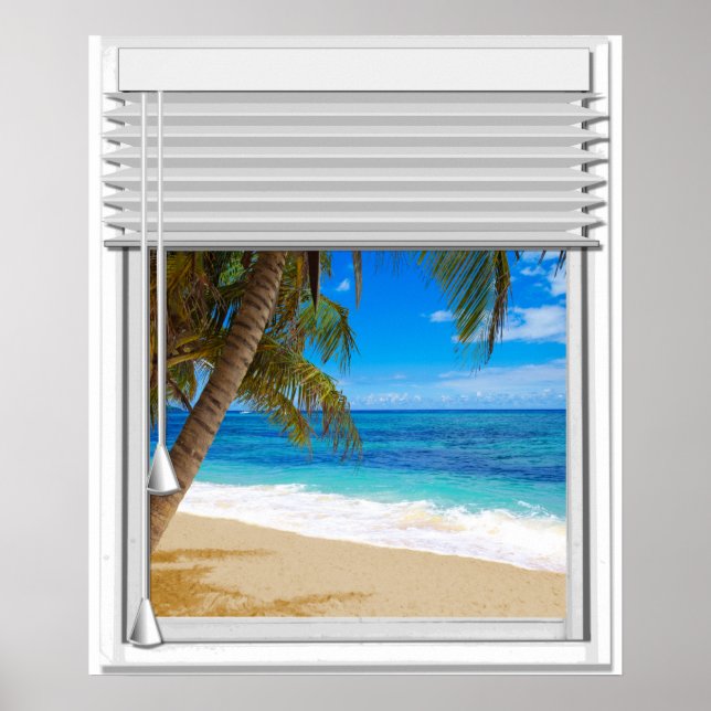 Póster Tropical Beach Ocean Ver Uma Verdadeira Janela Com (Frente)