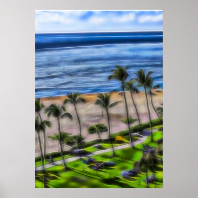 Póster Tropical Beach Vacing Sun e Sand Maui Hawaii (Frente)
