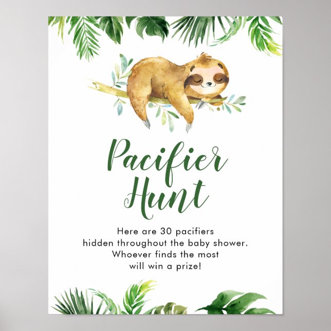 Poster Tropical Boy Sloth Chá de fraldas Pacifier Hunt (Frente)