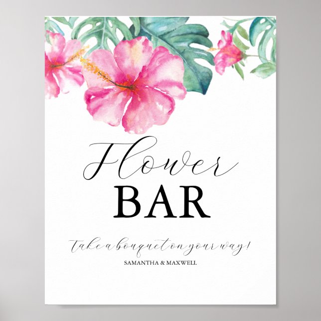 Poster Tropical Bridal Shower Flower Bar Sign (Frente)