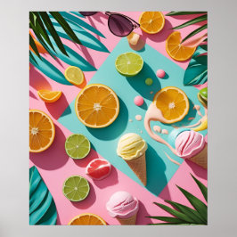 Poster Tropical Citrus & Beach Aesthetic Wall Art