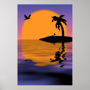 Poster tropical do por do sol da ilha