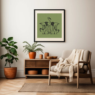 Poster Tropical Flamingo Green Wall Art