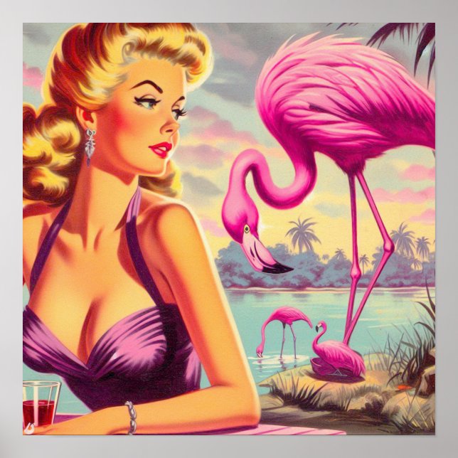Poster Tropical Flamingo Pin-up (Frente)
