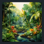 Poster Tropical Forest<br><div class="desc">A Watercolour landscape of a tropical forest with colourful flowers</div>