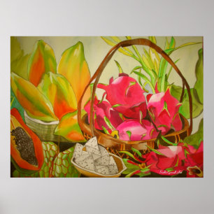Poster Tropical Fruit Still life original watercolor art