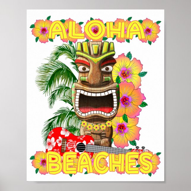 Poster Tropical Funny Aloha Beaches Hawaiian Tiki (Frente)