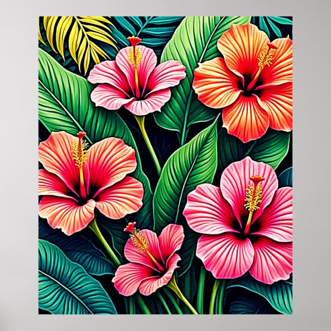 Poster Tropical Hibiscus Bloom Artistry (Frente)