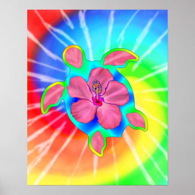 Poster Tropical Honu Turtle e Hibiscus (Frente)