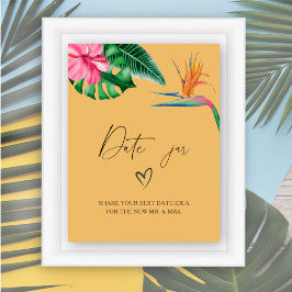 Poster Tropical, ideias noturnas. Jogo de bridela com dat