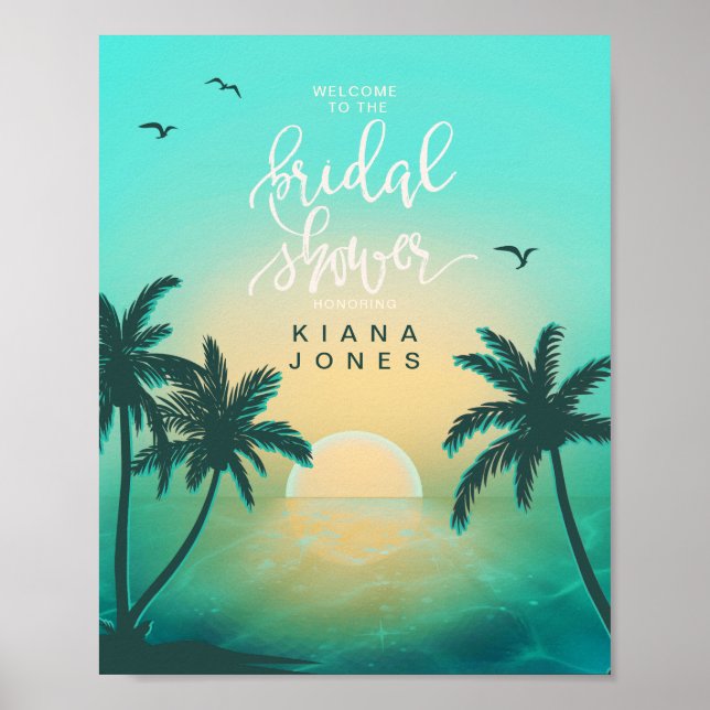 Poster Tropical Isle Sunrise Chá de panela Teal ID581 (Frente)