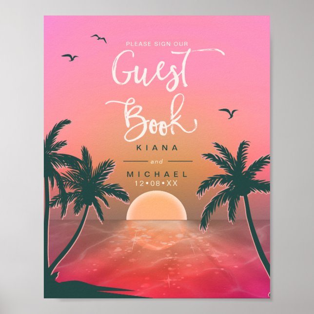 Poster Tropical Isle Sunrise Guest Book Rosa ID581 (Frente)