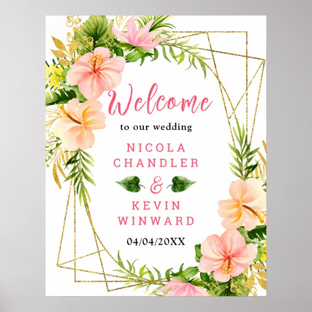 Poster Tropical Jungle Floral Wedding Welcome Sign (Frente)