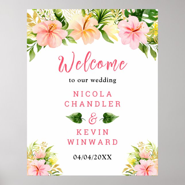 Poster Tropical Jungle Floral Wedding Welcome Sign (Frente)