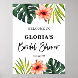Poster Tropical Leaves Bridal Shower  Welcome 