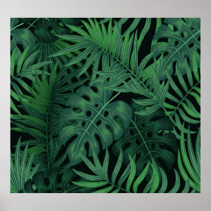 Poster Tropical Night Green: Padrão Vegetal Exótico