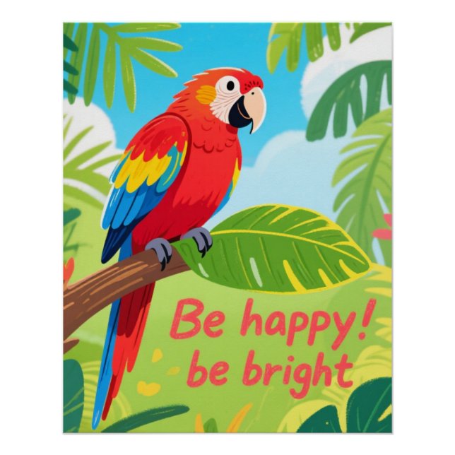 Póster Tropical Parrot Happy Quote Art (Frente)