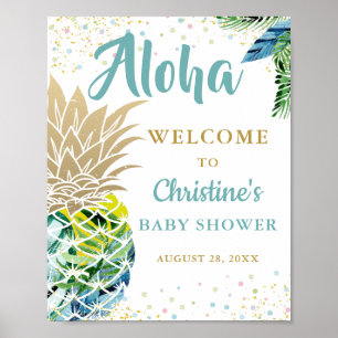 Poster Tropical Pineapple Beach Baby Shower Welcome Sign