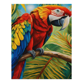 Póster Tropical Red Macaw, Exotic Bird in Vibrant Colors 