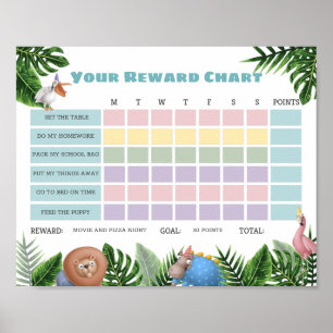 Poster Tropical Safari Animals Reward Chore Chart
