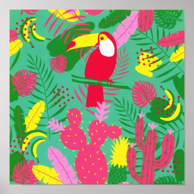 Poster Tropical Selle Paradise Toucan Watercolor (Frente)