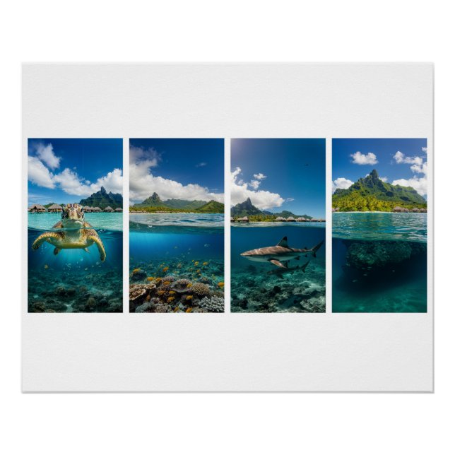 Póster Tropical Split‑View Poster – Underwater & Island L (Frente)