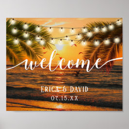 Poster Tropical Summer Sunset Palm Beach Weding Welcome