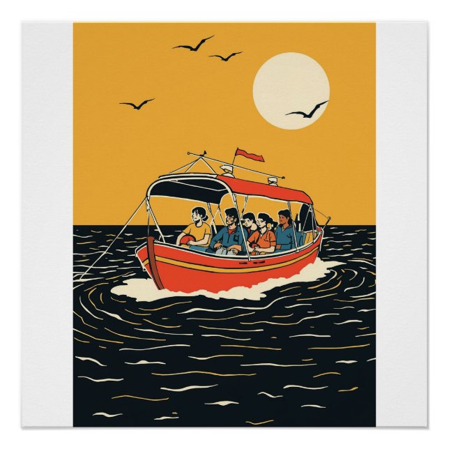 Póster Tropical Sunset Escape – Minimalist Palm Tree Wall (Frente)