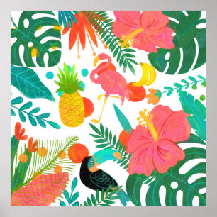 Poster Tropical Vibes Folhas Florais Chic Verão