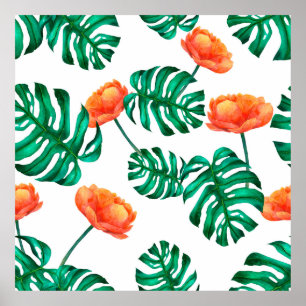 Poster trópico de fundo de ilustração de aquarela contínu