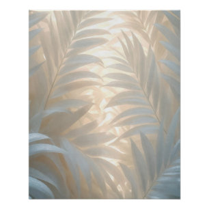 Póster Trópicos brancos, folhas de palmeira aquarela
