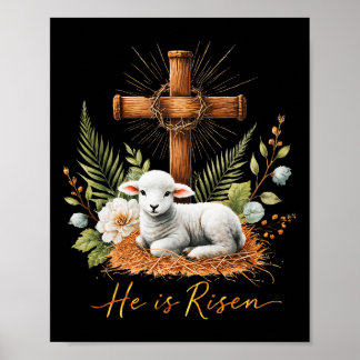 Poster True Easter He Is Risen Lamb Crown Of Thorn Cross 