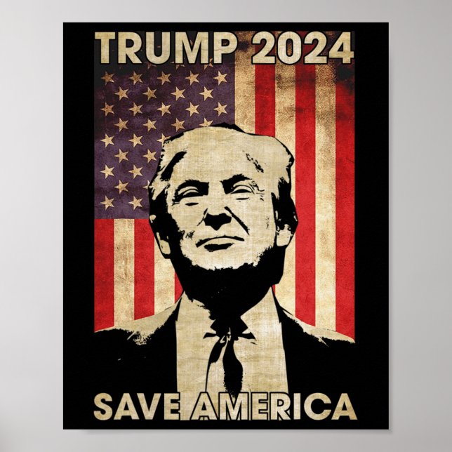 Poster Trump 2024 Salve a América Flag Election Gif (Frente)