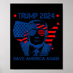 Poster Trump 2024 Salve a América novamente bandeira amer