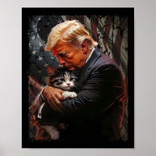 Poster Trump Abraçando Um Gato Laranja 2025 Tornar Gatos 