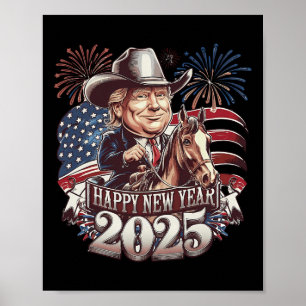 Poster Trump Ano Novo 2025 Cavalo Patriótico Trump Americ