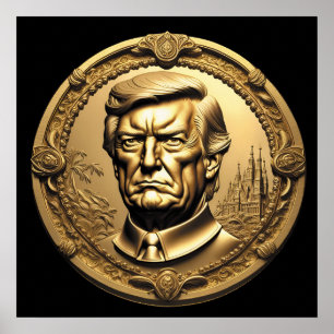 Poster TRUMP CGI Colecionável Dourado Arte-Moedas Doubloo
