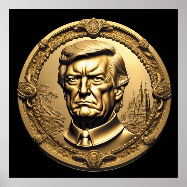 Poster TRUMP CGI Colecionável Dourado Arte-Moedas Doubloo (Frente)