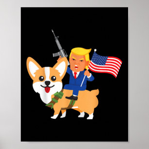 Poster Trump Corgi Gun Merica 2020 Eleição Donald Dog Mo