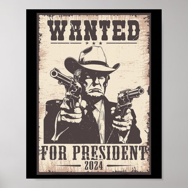 Poster Trump Cowboy queria nos EUA. Presidente 2024 (Frente)