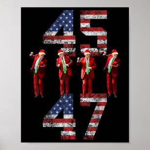 Poster Trump Dance 45 47 American Flag Trump Xmas Pajamas