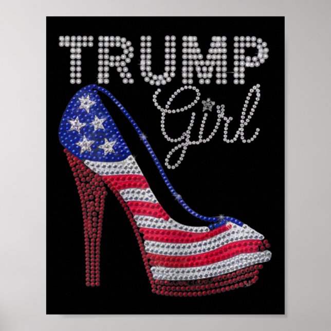 Poster Trump Girl Stilettos High Heel American Flag Bling (Frente)