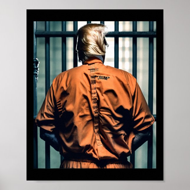 Poster Trump Na Cadeia Laranja Jumptraje Mão-De-Obra-Alça (Frente)