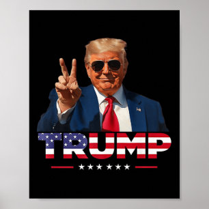 Poster Trump Peace Sign Hand Usa Flag Trump 2024